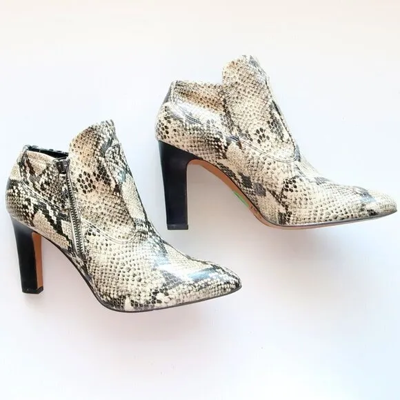 Franco Sarto Snakeskin Embossed Leather Heeled Ankle Boots Booties Size 8