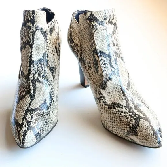 Franco Sarto Snakeskin Embossed Leather Heeled Ankle Boots Booties Size 8