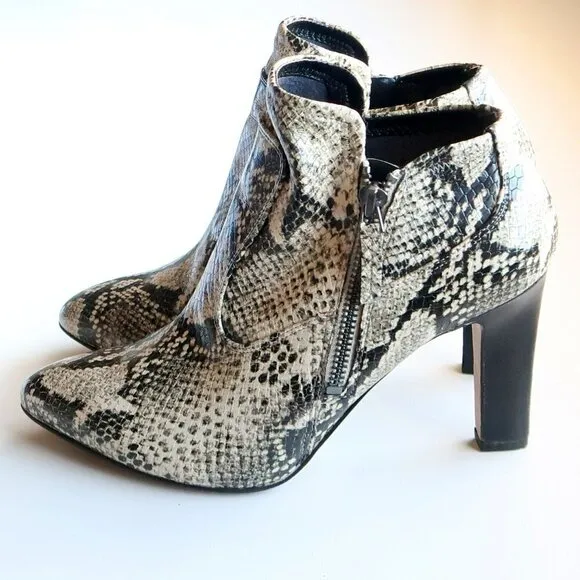 Franco Sarto Snakeskin Embossed Leather Heeled Ankle Boots Booties Size 8