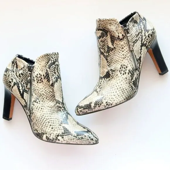 Franco Sarto Snakeskin Embossed Leather Heeled Ankle Boots Booties Size 8