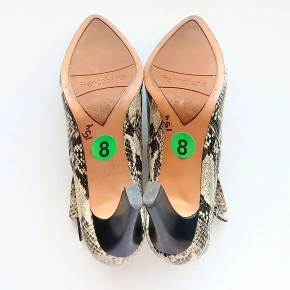 Franco Sarto Snakeskin Embossed Leather Heeled Ankle Boots Booties Size 8