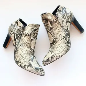 Franco Sarto Snakeskin Embossed Leather Heeled Ankle Boots Booties Size 8
