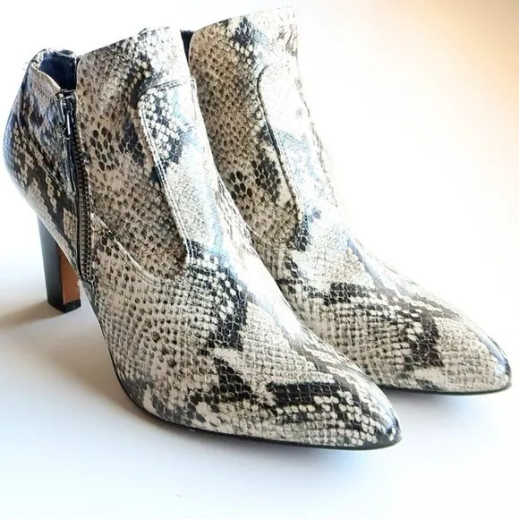 Franco Sarto Snakeskin Embossed Leather Heeled Ankle Boots Booties Size 8