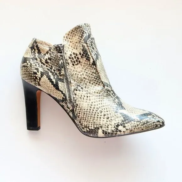 Franco Sarto Snakeskin Embossed Leather Heeled Ankle Boots Booties Size 8