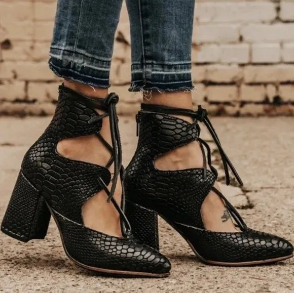 FREEBIRD JOYCE SNAKE SKIN ANKLE BOOTS