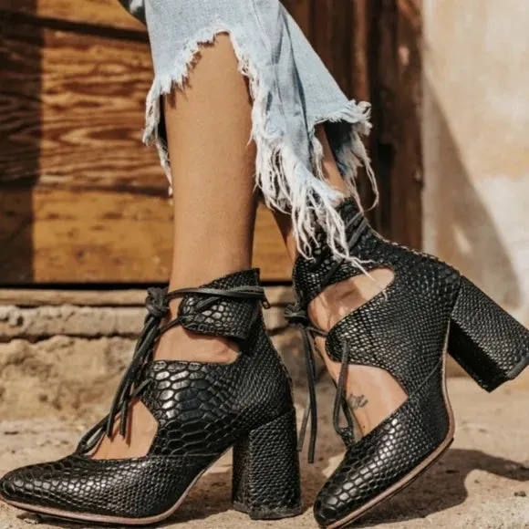 FREEBIRD JOYCE SNAKE SKIN ANKLE BOOTS