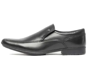 Front Mens Belmont Black Leather Slip On Dress Shoes