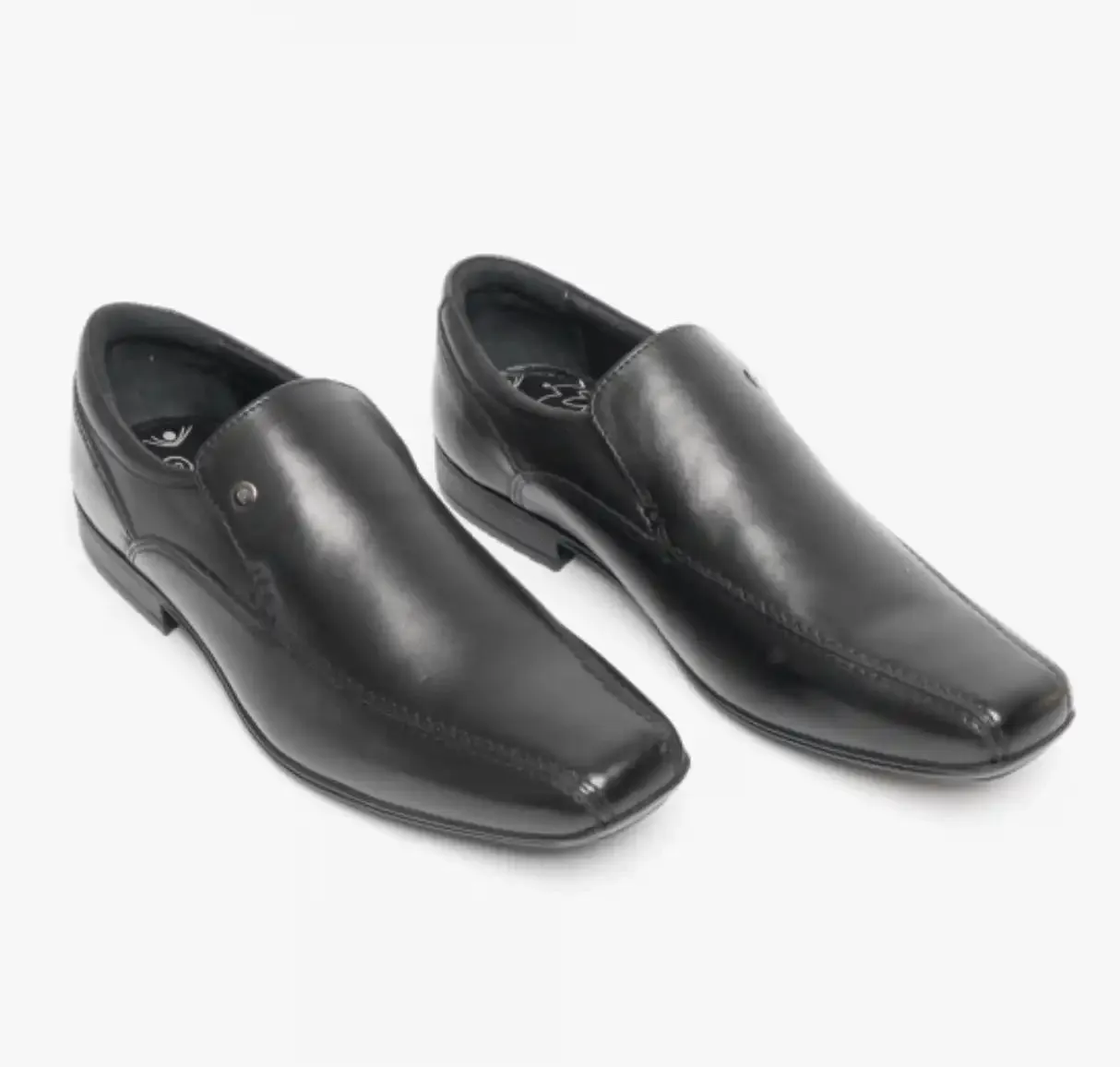 Front Mens Belmont Black Leather Slip On Dress Shoes