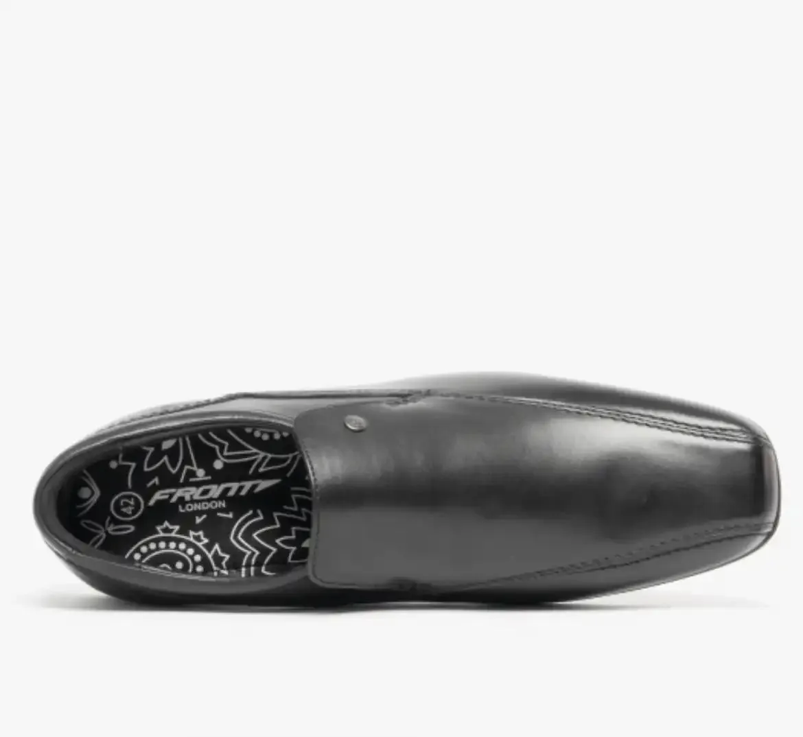 Front Mens Belmont Black Leather Slip On Dress Shoes
