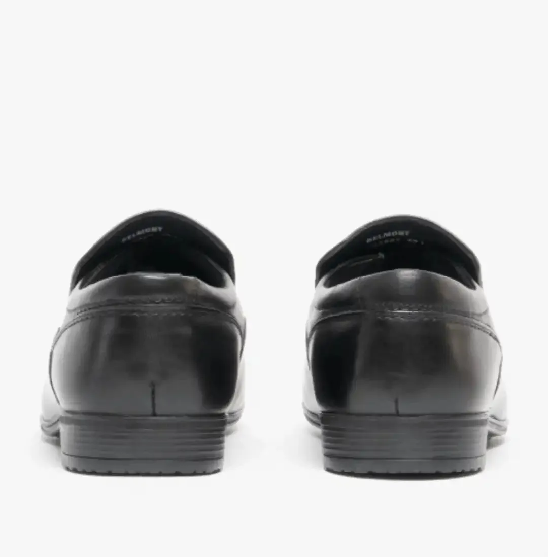 Front Mens Belmont Black Leather Slip On Dress Shoes