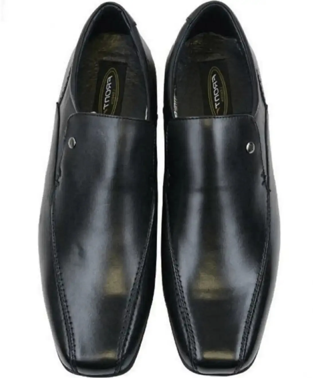 Front Mens Belmont Black Leather Slip On Dress Shoes