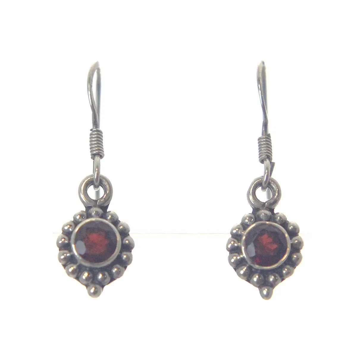 Garnet Drop Sterling Silver Earrings