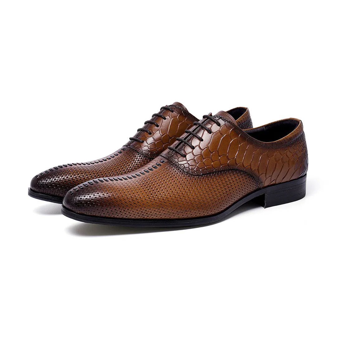 Genuine Leather Men's Shoes Top Layer Cowhide Formal Business Leather Shoes Pointed Crocodile Pattern Embossed Pumps68133