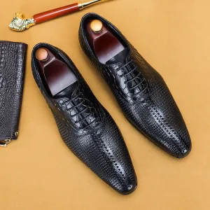 Genuine Leather Men's Shoes Top Layer Cowhide Formal Business Leather Shoes Pointed Crocodile Pattern Embossed Pumps68133