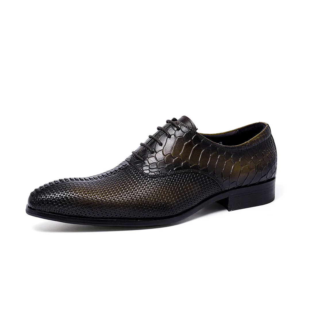 Genuine Leather Men's Shoes Top Layer Cowhide Formal Business Leather Shoes Pointed Crocodile Pattern Embossed Pumps68133