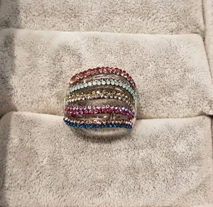 Gold Color Plating & Multicolor Crystal Ring - Ajustable