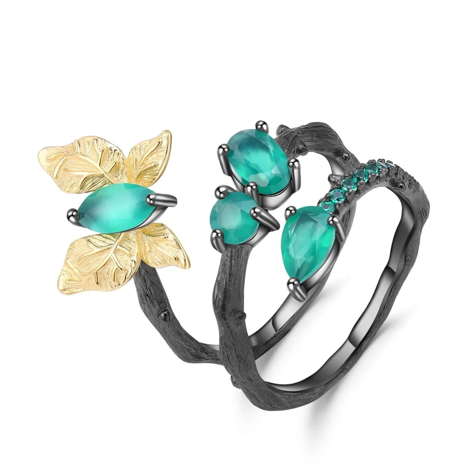 Green Agate Butterfly Fashion Ring