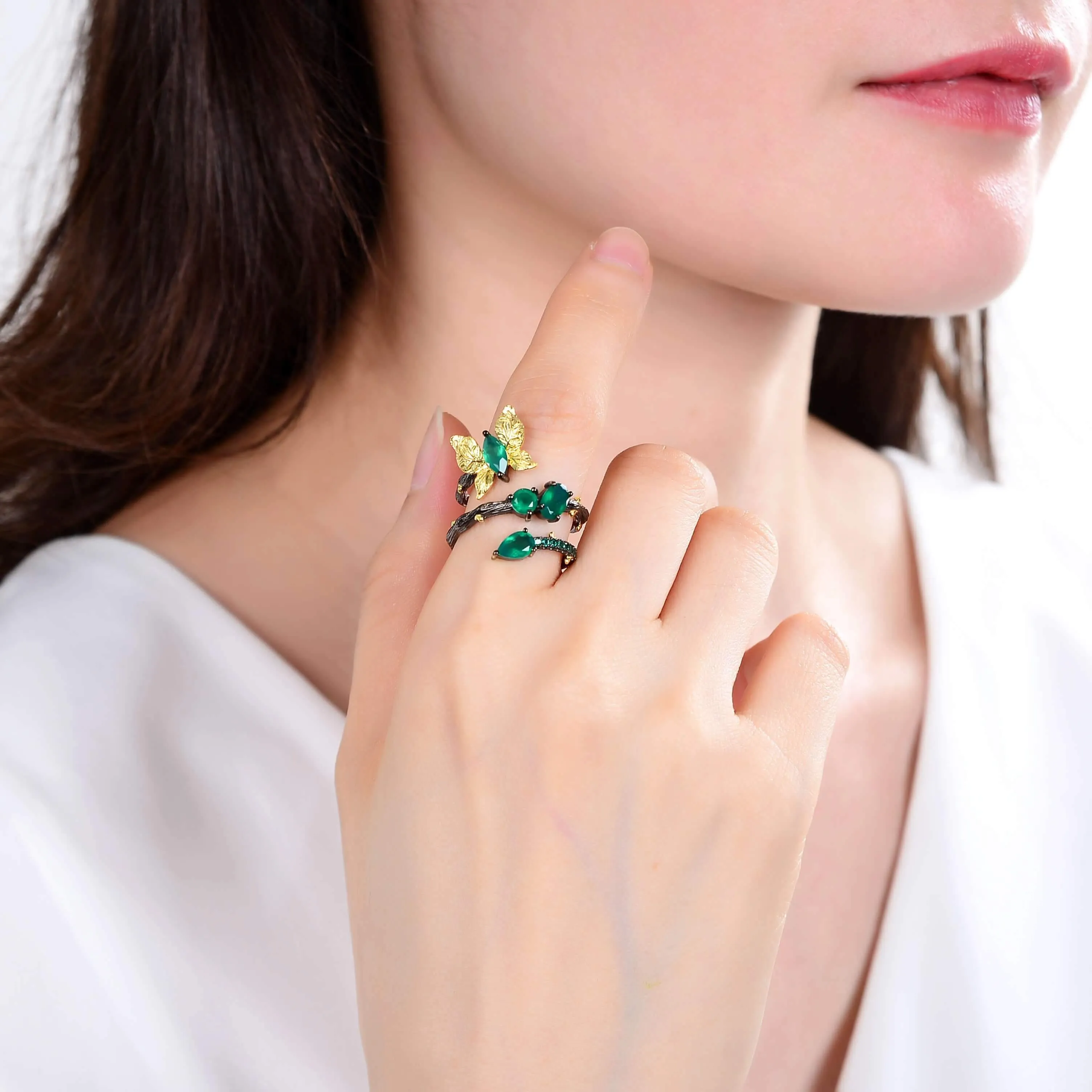 Green Agate Butterfly Fashion Ring