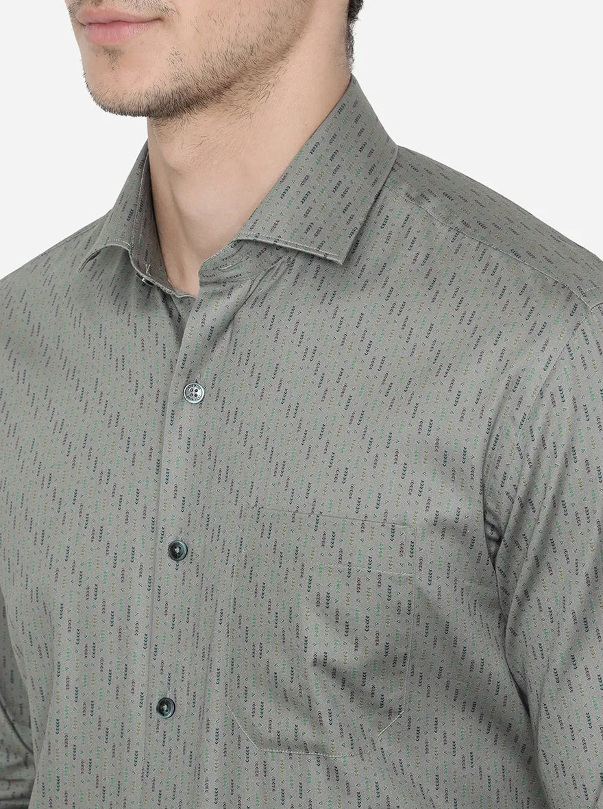 Green Printed Regular Fit Formal Shirt | JadeBlue