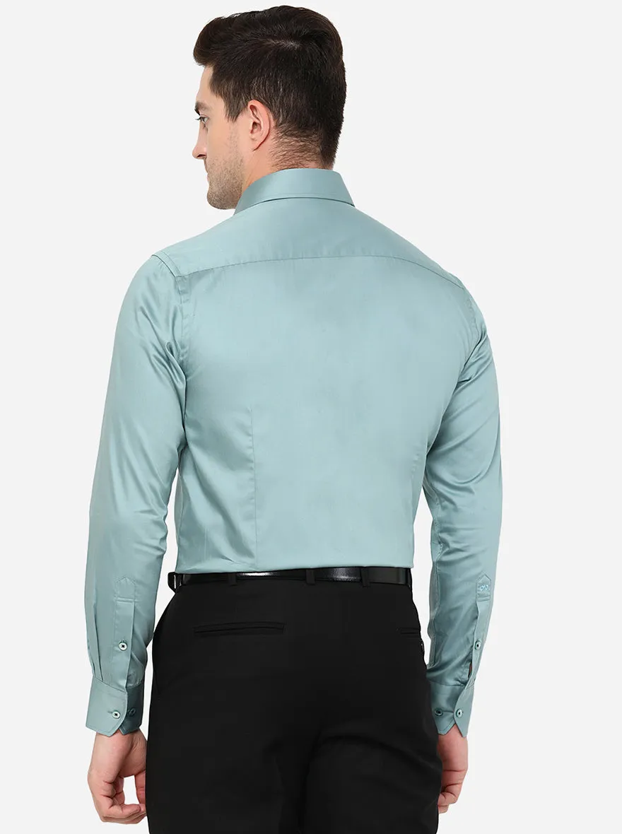 Green Solid Slim Fit Formal Shirt | Metal