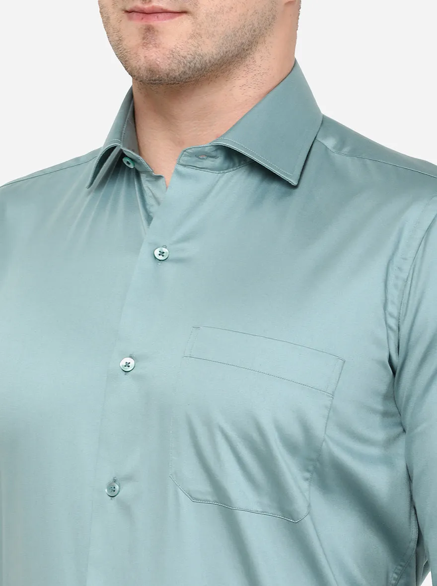 Green Solid Slim Fit Formal Shirt | Metal