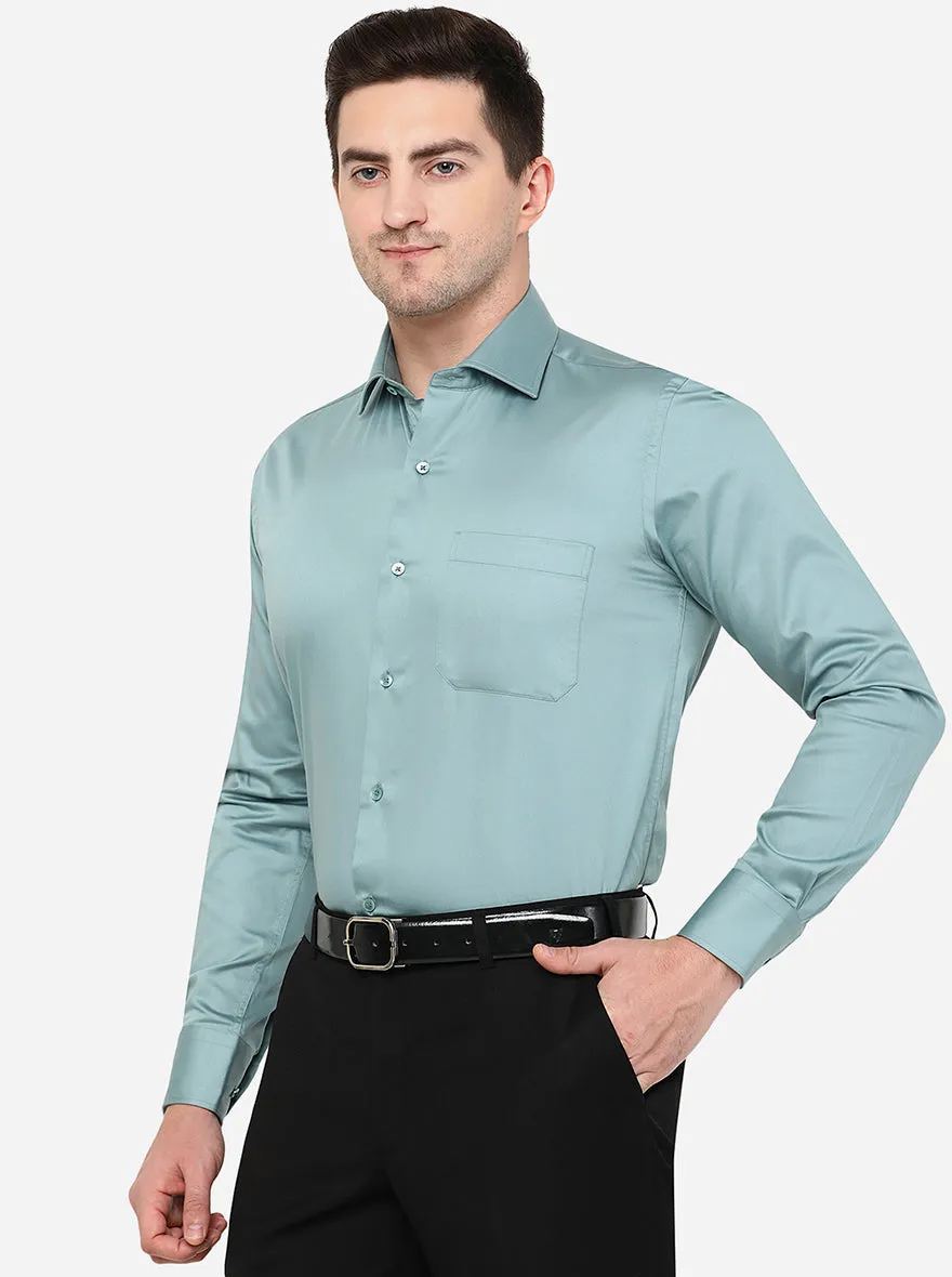 Green Solid Slim Fit Formal Shirt | Metal