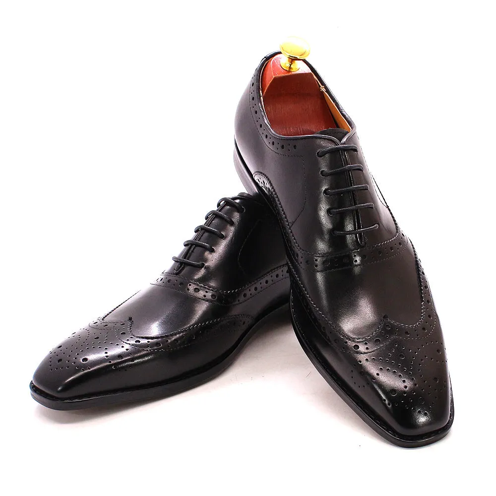 Handmade Black Leather Brogue Dress Shoes for Men