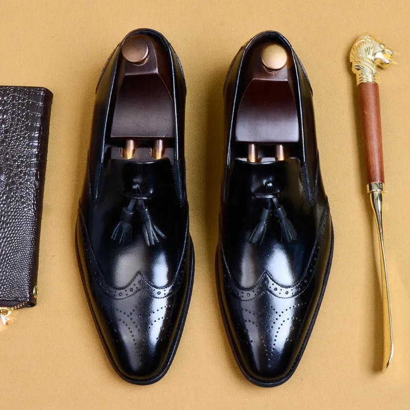 Handmade Carving Brogue Tassel Retro Pointed Toe Business Formal Wear Shoes Casual Leather Shoes Men's Leather Men's Shoes 23981-1