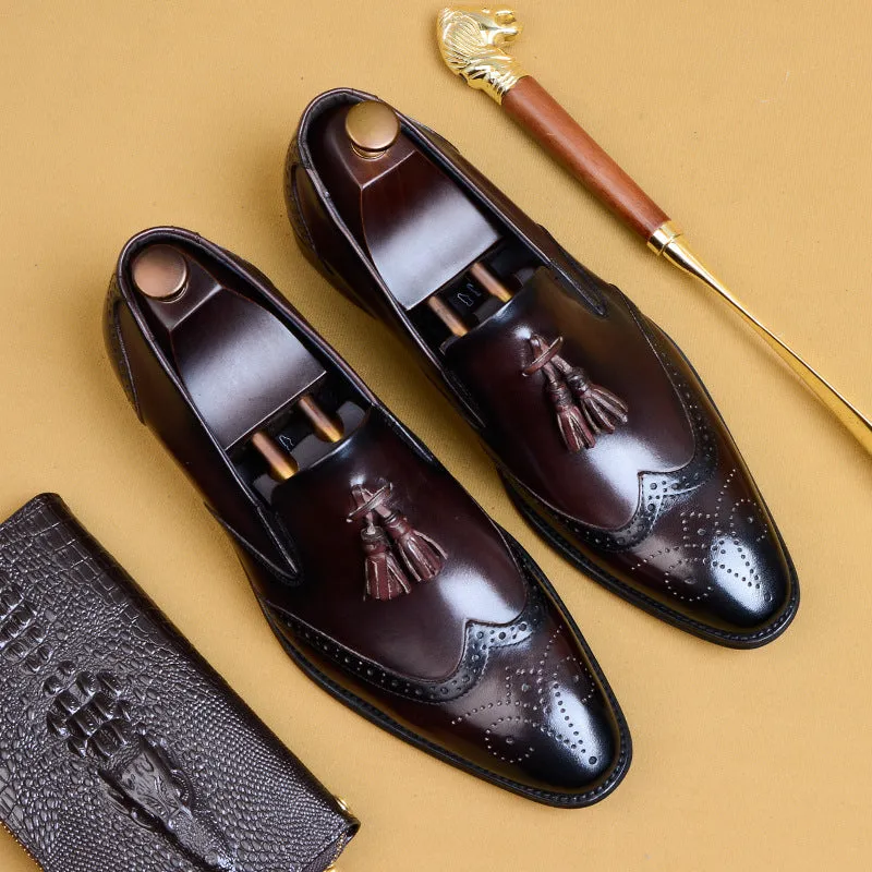 Handmade Carving Brogue Tassel Retro Pointed Toe Business Formal Wear Shoes Casual Leather Shoes Men's Leather Men's Shoes 23981-1