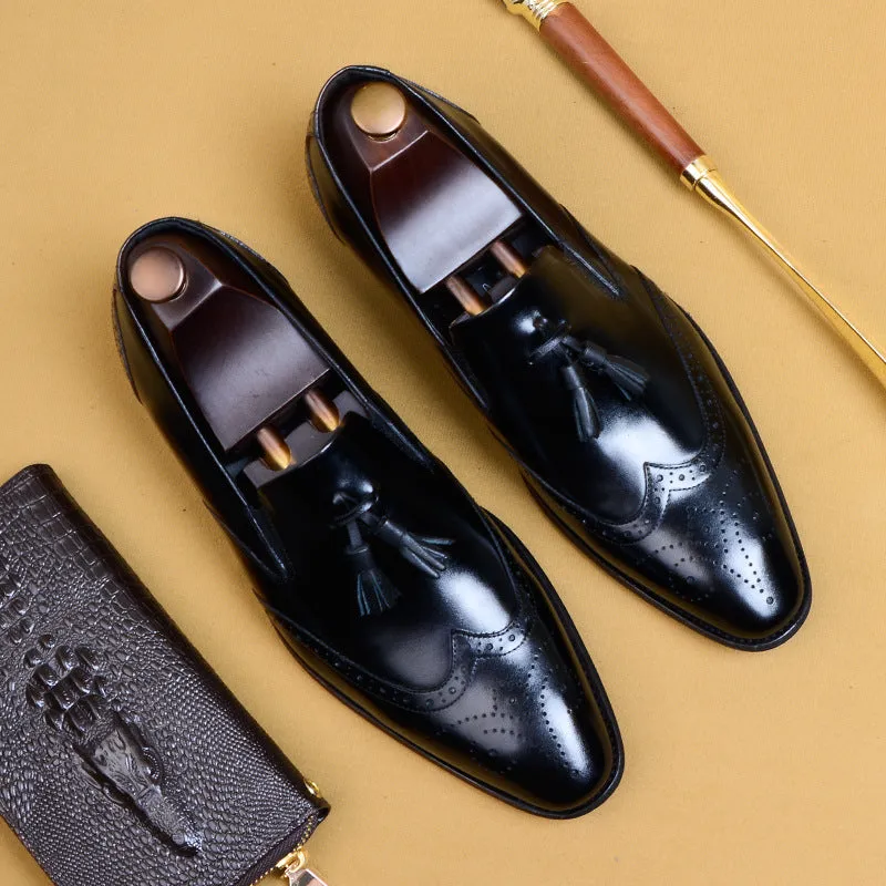 Handmade Carving Brogue Tassel Retro Pointed Toe Business Formal Wear Shoes Casual Leather Shoes Men's Leather Men's Shoes 23981-1