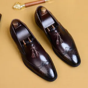 Handmade Carving Brogue Tassel Retro Pointed Toe Business Formal Wear Shoes Casual Leather Shoes Men's Leather Men's Shoes 23981-1