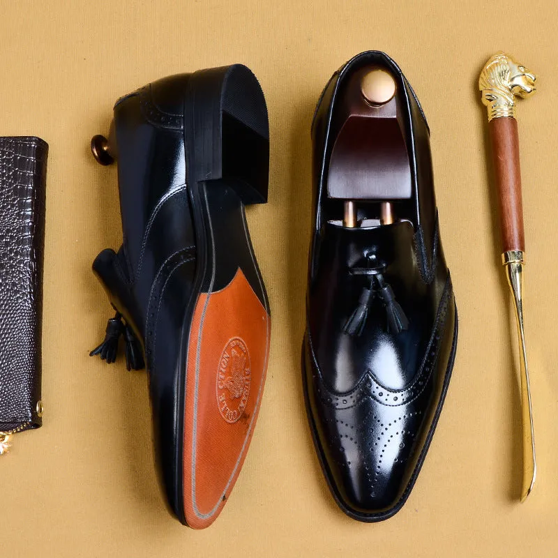 Handmade Carving Brogue Tassel Retro Pointed Toe Business Formal Wear Shoes Casual Leather Shoes Men's Leather Men's Shoes 23981-1