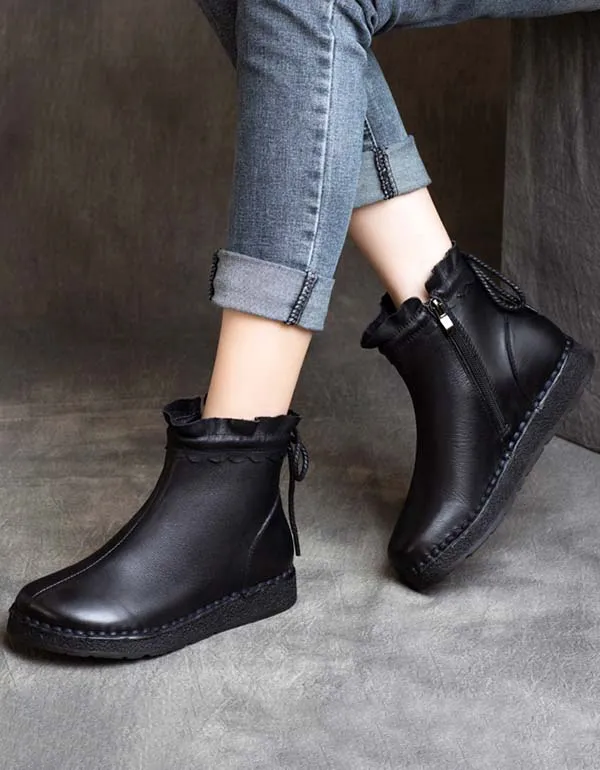 Handmade Leather Retro Ankle Lace-up Boots
