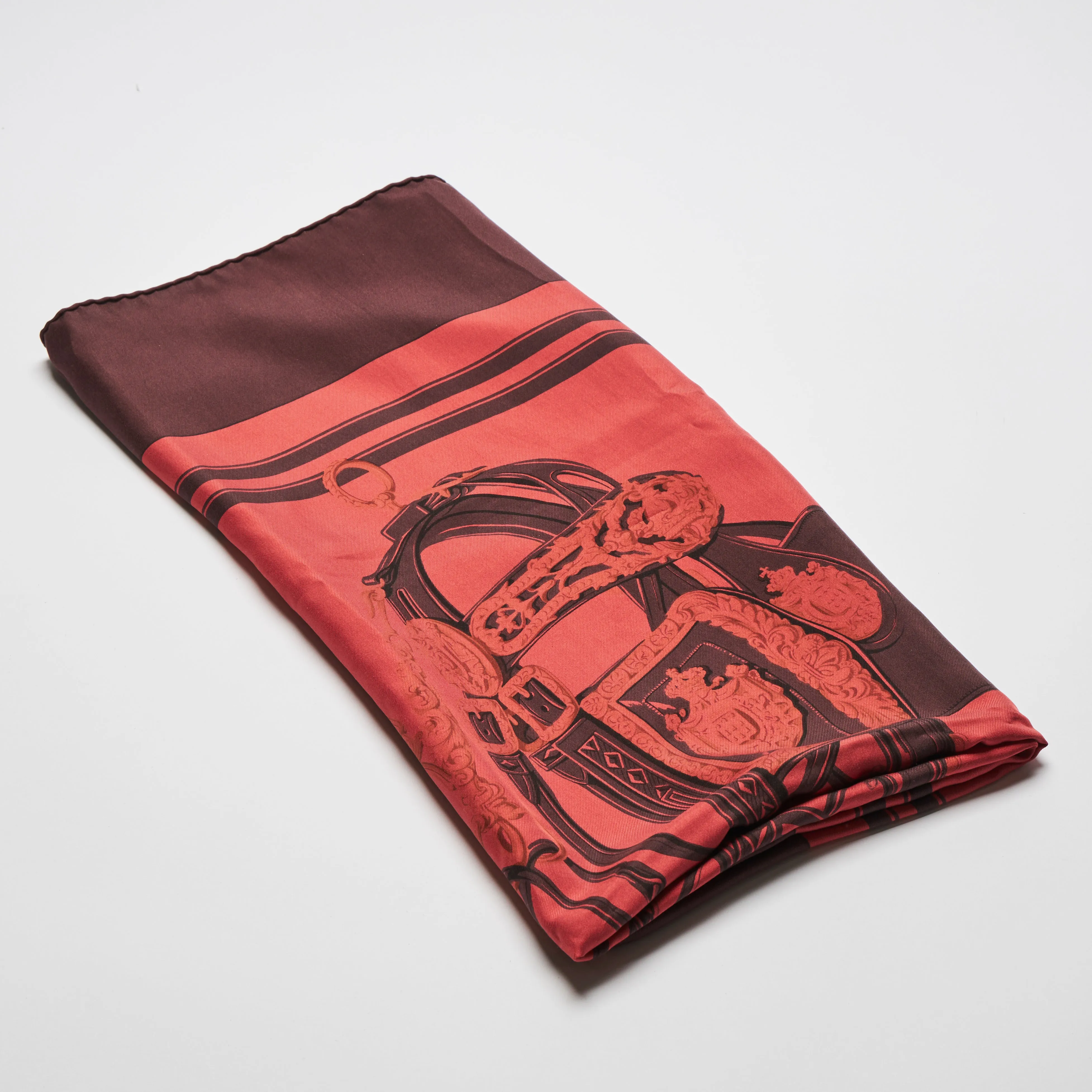 Hermes Brown and Red Silk Scarf