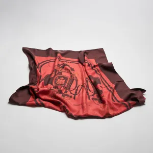 Hermes Brown and Red Silk Scarf