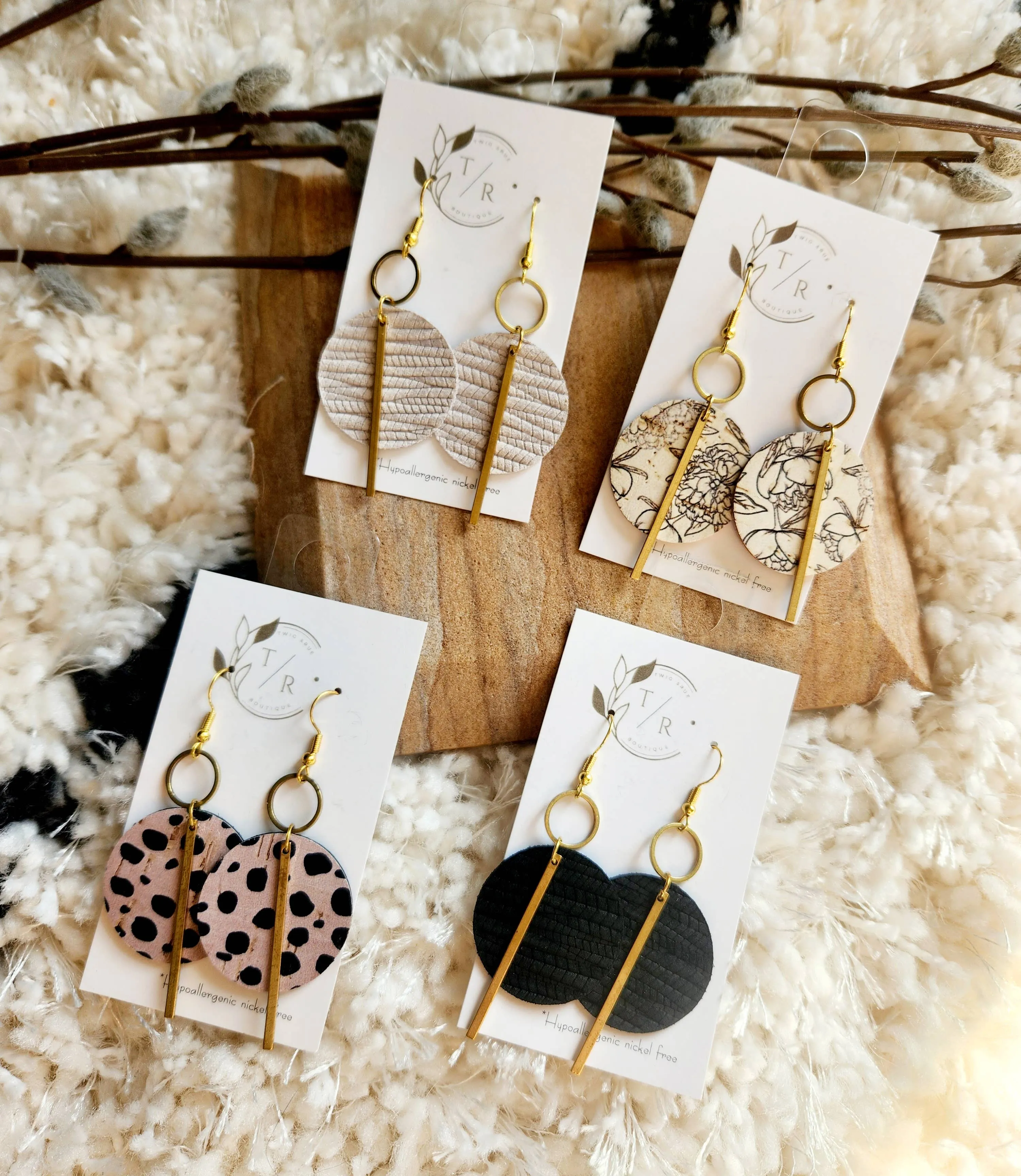 Jude| Black and white genuine leather earring collection: Black