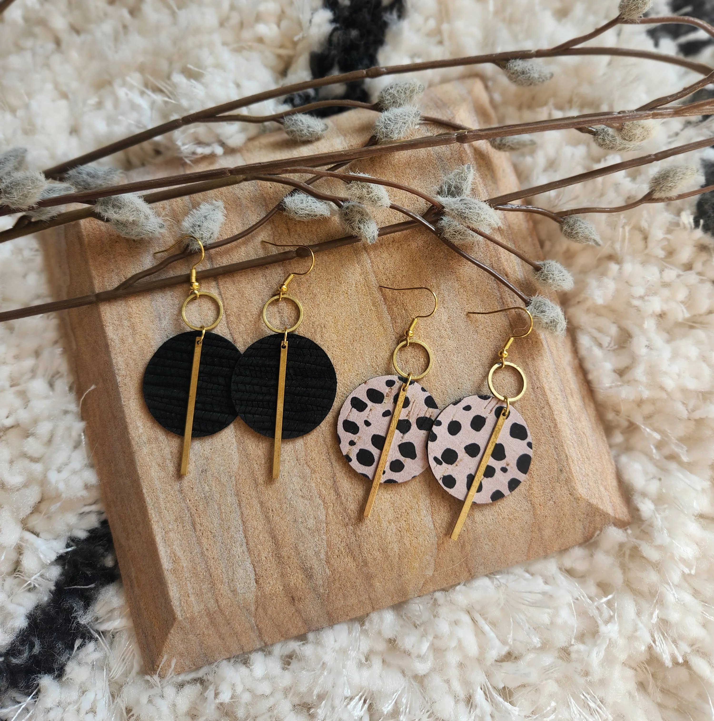 Jude| Black and white genuine leather earring collection: Black