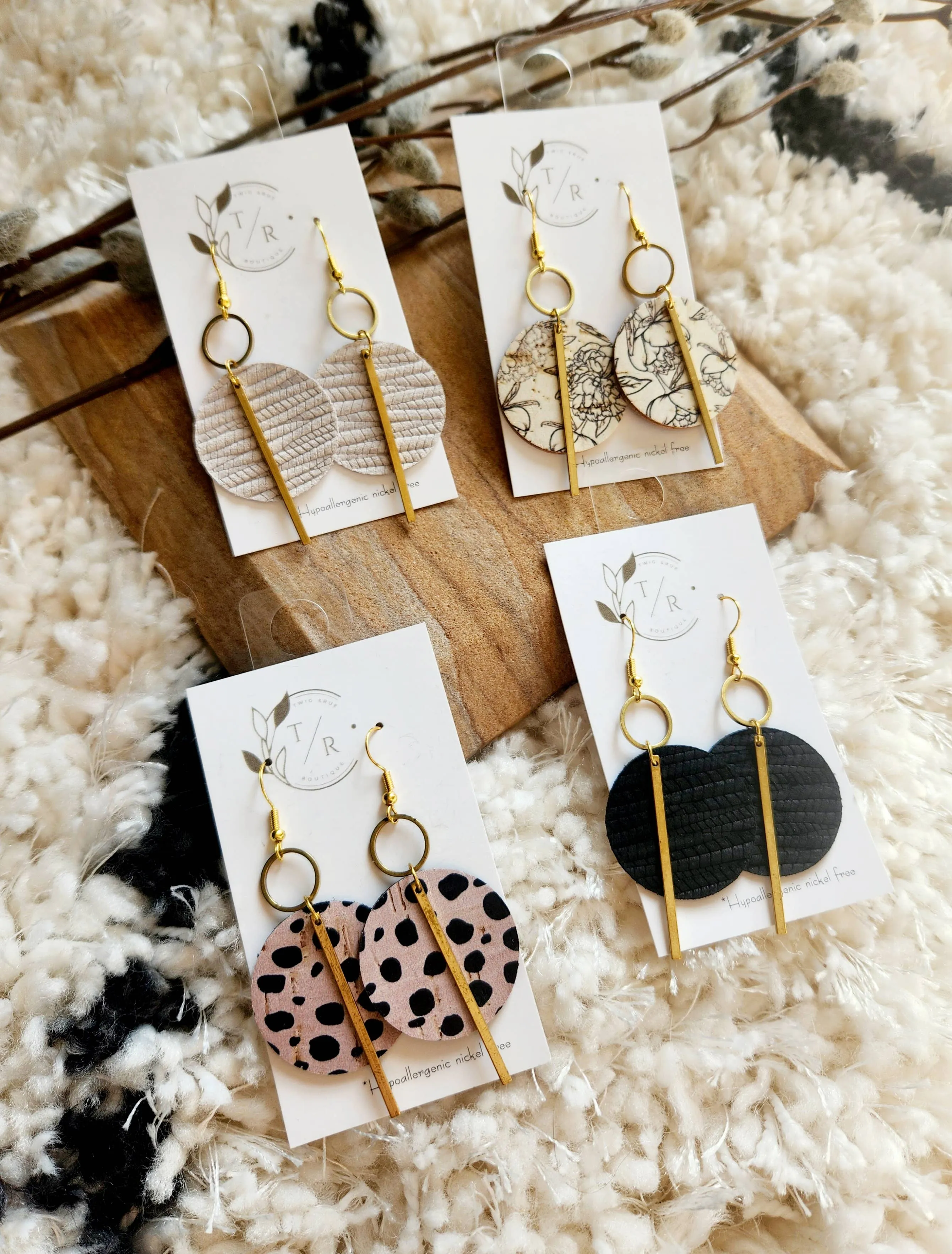 Jude| Black and white genuine leather earring collection: Black