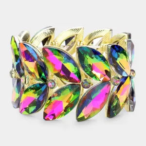 Large Chunky Multi-Color Marquise Stone Stretch Pageant Bracelet  | Prom Bracelet | 506922