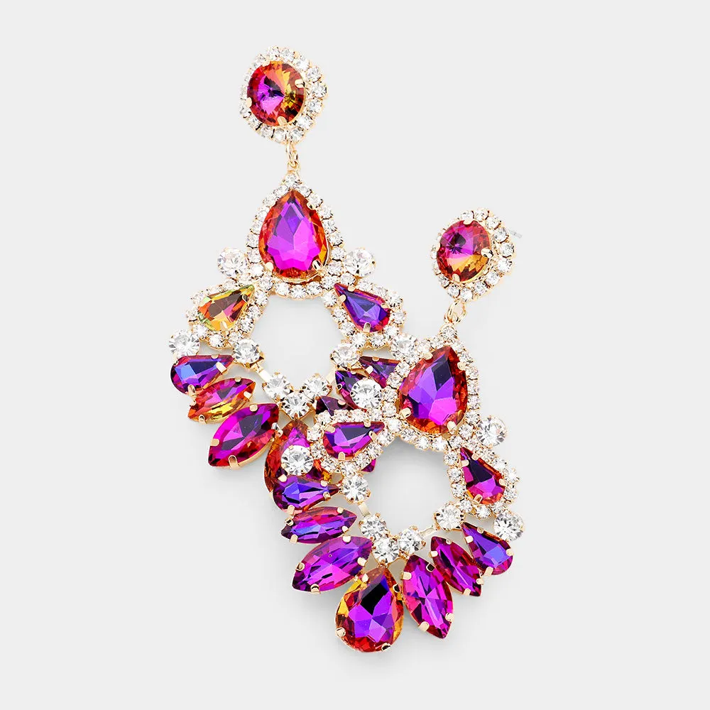 Large Purple AB Crystal Teardrop Chandelier Earrings  | 459592