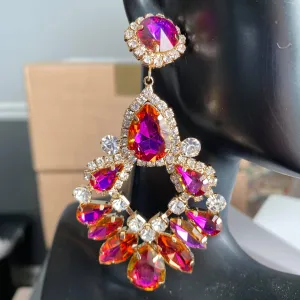 Large Purple AB Crystal Teardrop Chandelier Earrings  | 459592