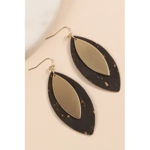 Leaf Shape Cork Metal Dangling Earrings