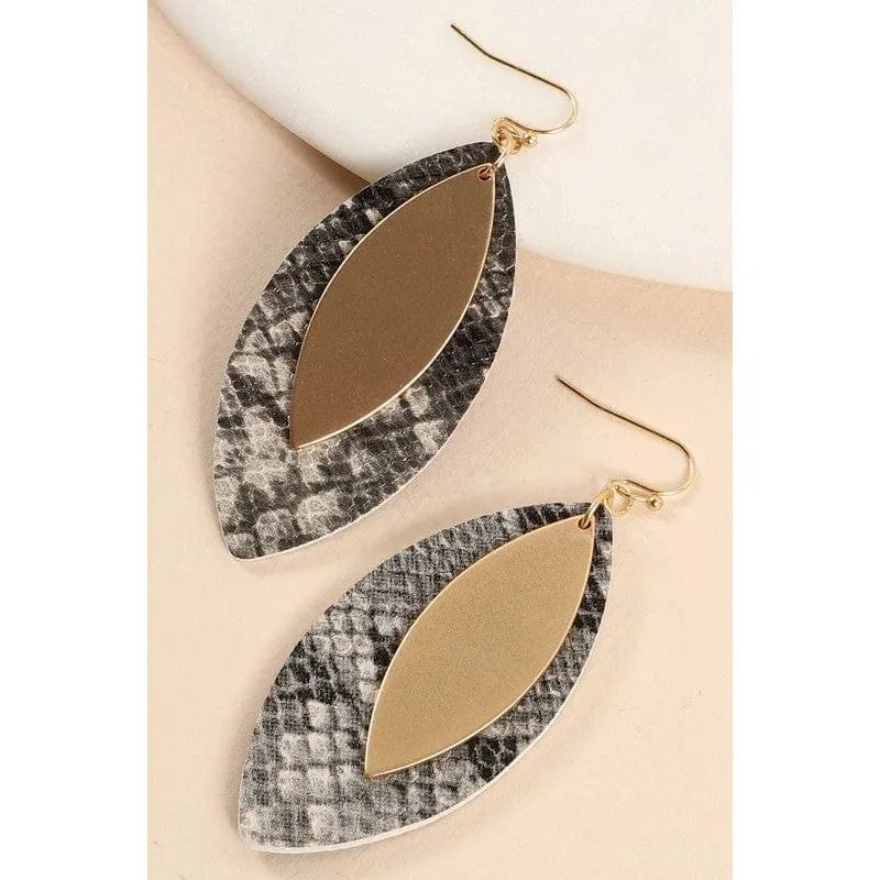 Leaf Shape Cork Metal Dangling Earrings
