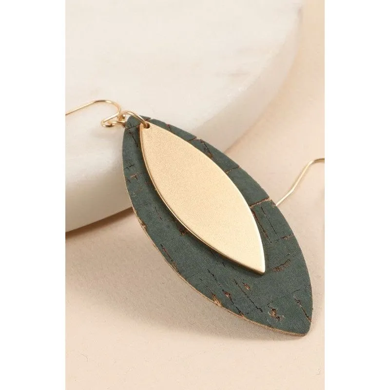 Leaf Shape Cork Metal Dangling Earrings