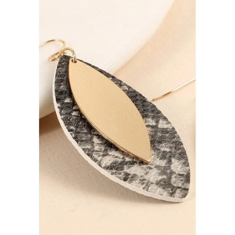 Leaf Shape Cork Metal Dangling Earrings
