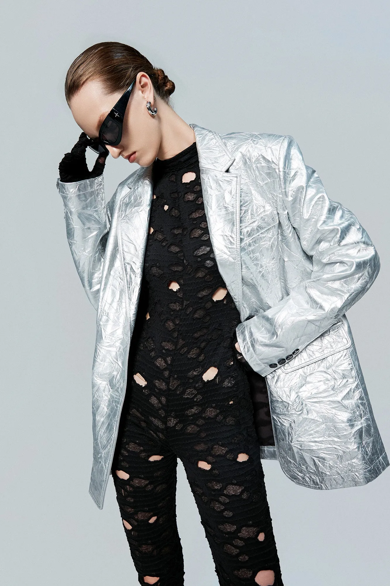 Leather embossed futuristic suit