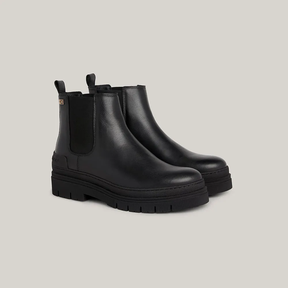 Leather Flat Boot - Black