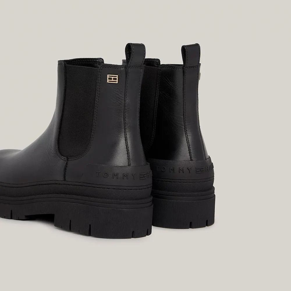 Leather Flat Boot - Black