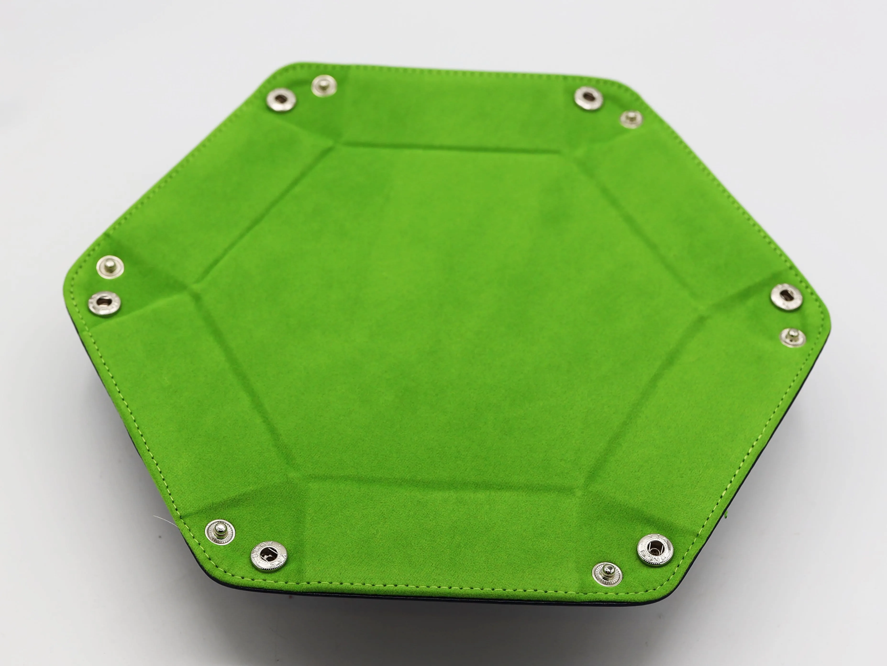 Leatherette & Velvet Hex Dice Tray (Navy with Lime)