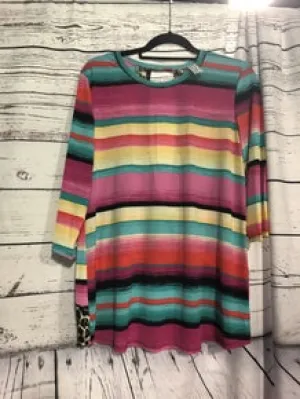 Lilpad multi-color stripes with open back with leopard trim